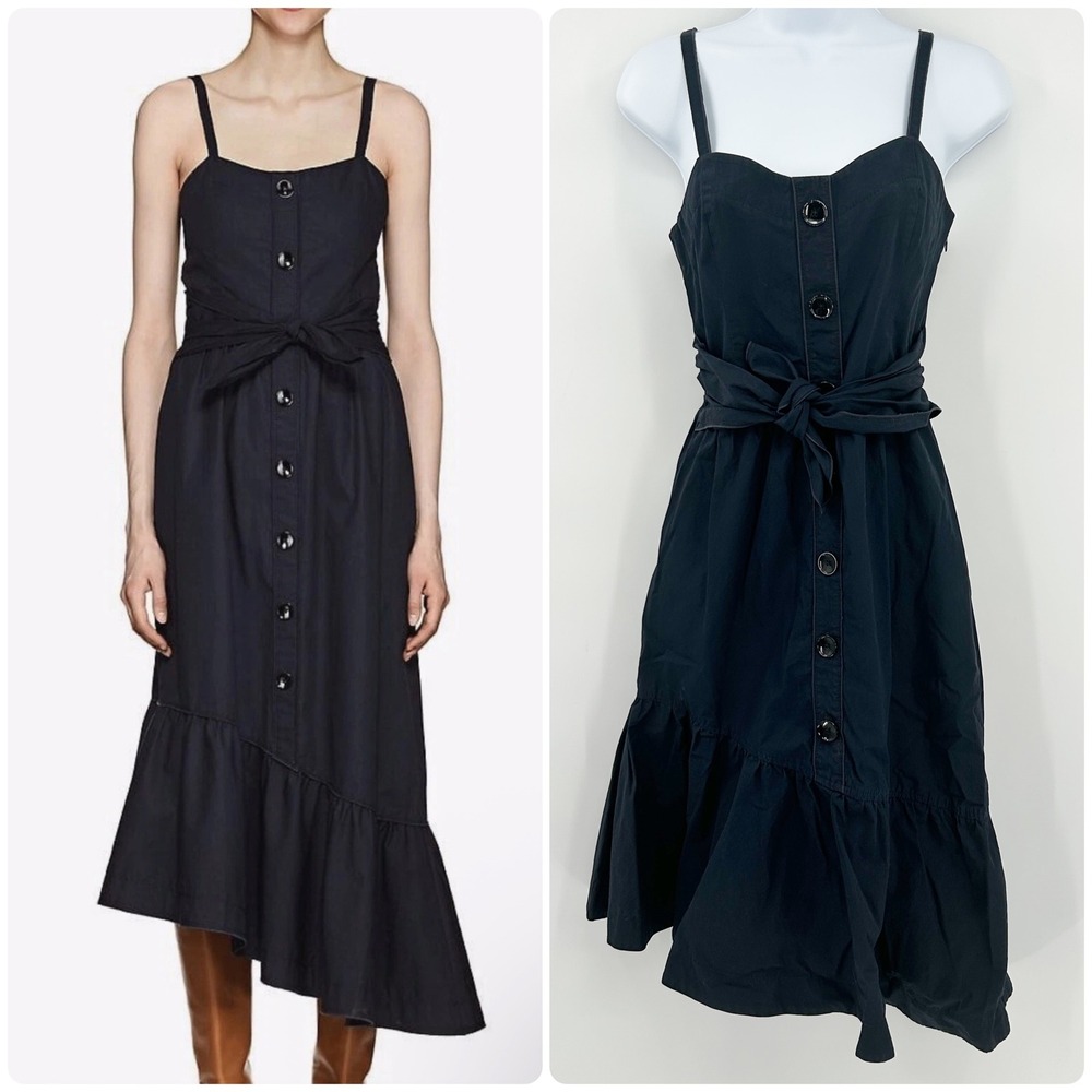 Derek Lam 10 Crosby Womens Nautical Vacation Poplin Cotton Midi Dress Navy Blue